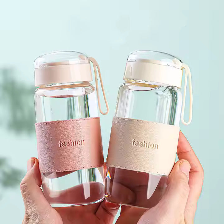 Glass tea bottle 16 oz drinking bottle with Non-Slip holster, and Stainless Tea leak, Leak Proof Lid for School, office, car，home,as a gift