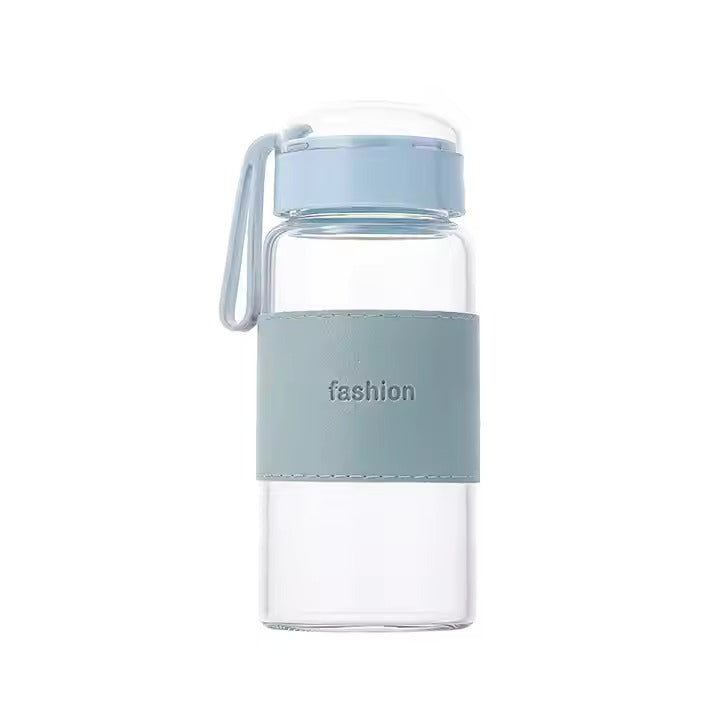 Glass tea bottle 16 oz drinking bottle with Non-Slip holster, and Stainless Tea leak, Leak Proof Lid for School, office, car，home,as a gift