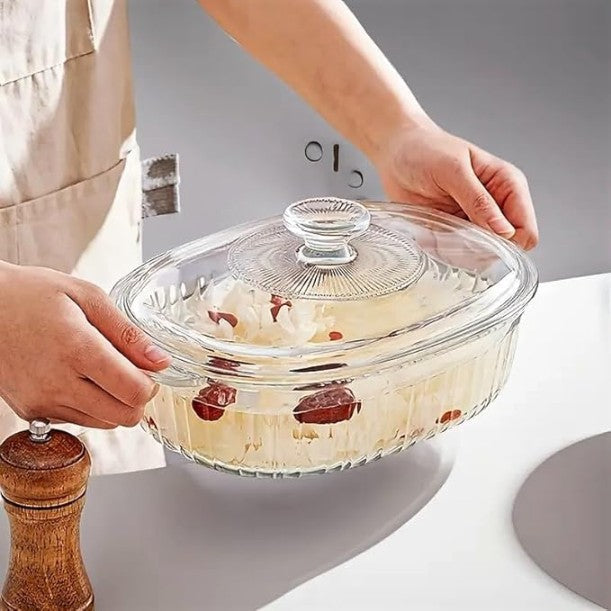 Glass Containers with Lid | Microwave Safe Heat-Resistant Glass Casserole for Baking, Serving, Food Storage (1600 ml)