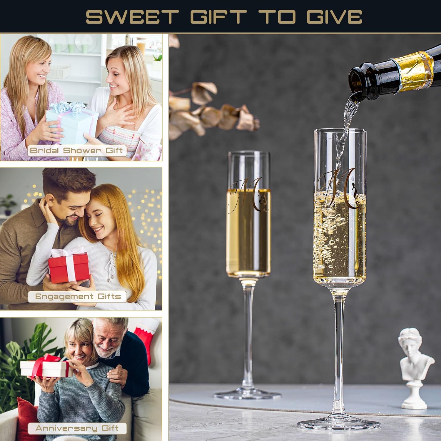 bridal shower gift champagne glasses