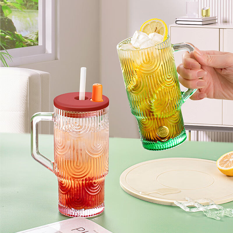 glass cup ice cup high value home office giant water cup ice straw cup [glazed green] 620ml 1 piece