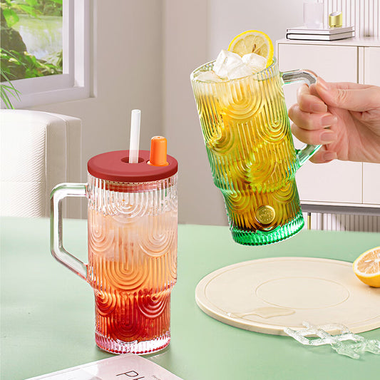 glass cup ice cup high value home office giant water cup ice straw cup [glazed green] 620ml 1 piece