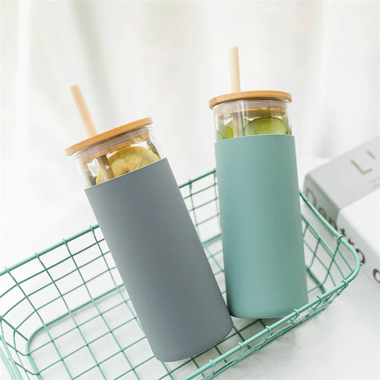 glass bottle with straw