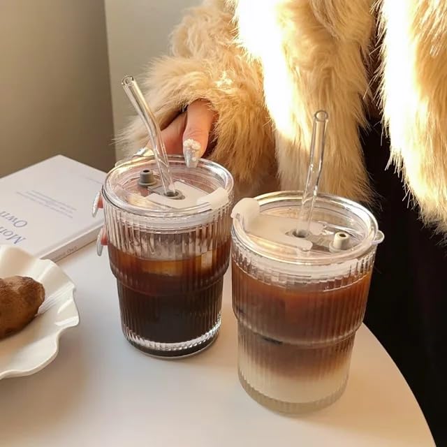 glass can mug with lid and straw