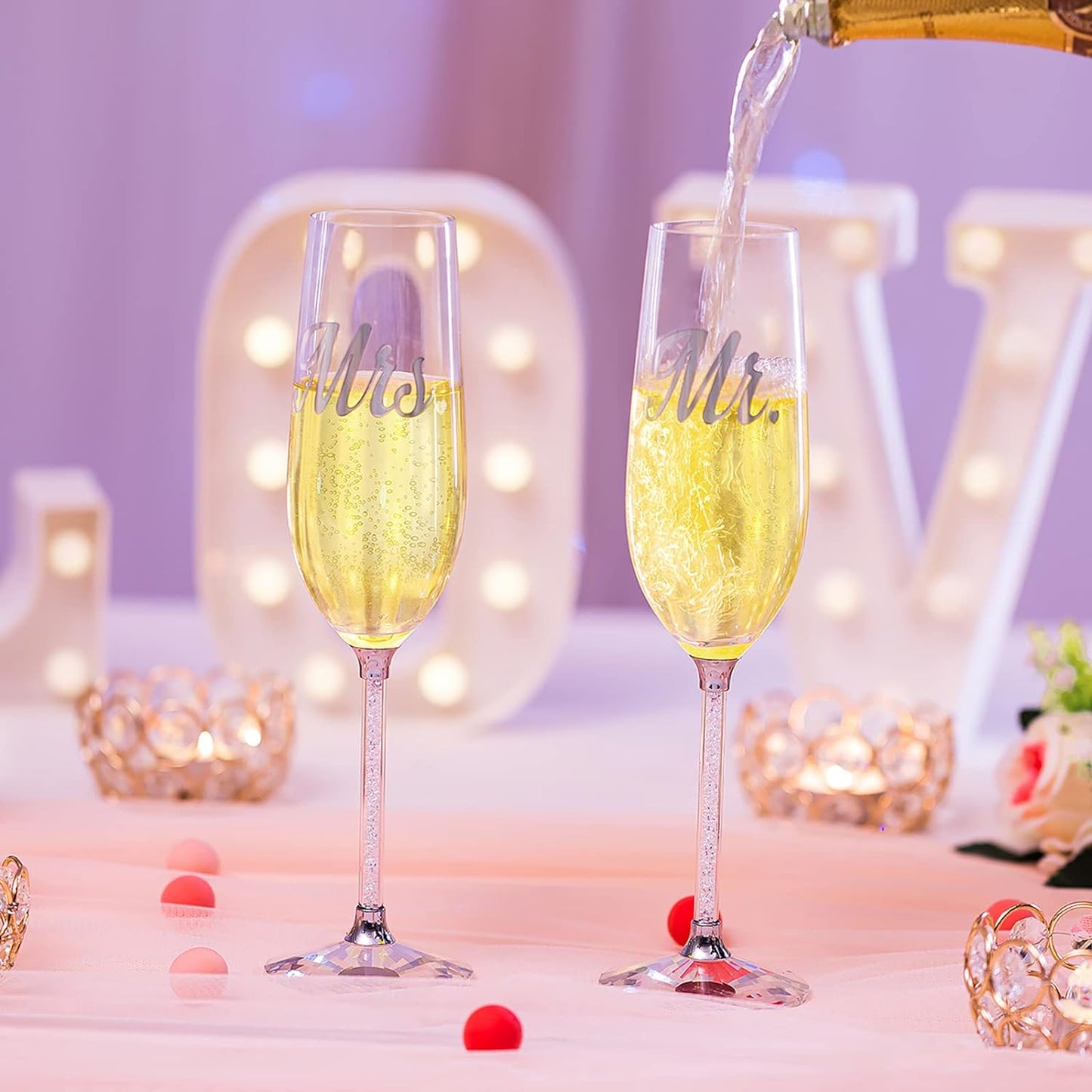 mr and mrs champagne flutes wedding gift