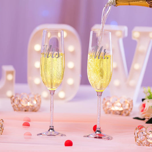 mr and mrs champagne flutes wedding gift