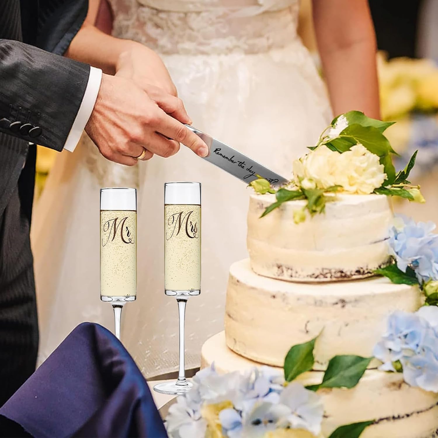 mr and mrs champagne flutes wedding gift set