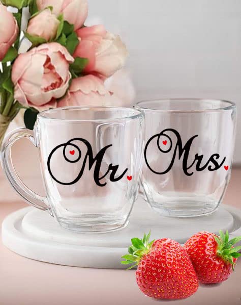 mr and mrs double wall glass mugs