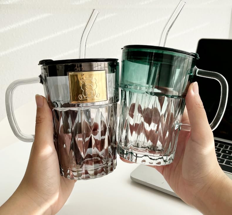 multicolor glass can sipper mug with straw