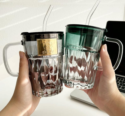 multicolor glass can sipper mug with straw