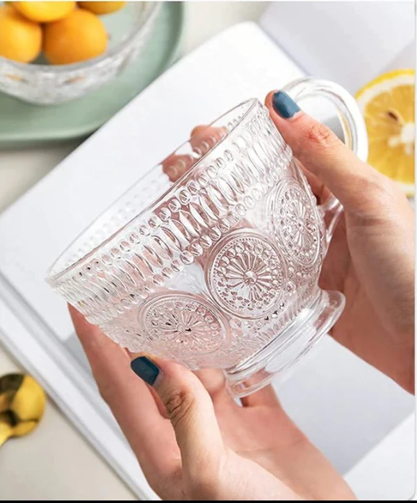 Sunflower Embossed Breakfast Glass Cup