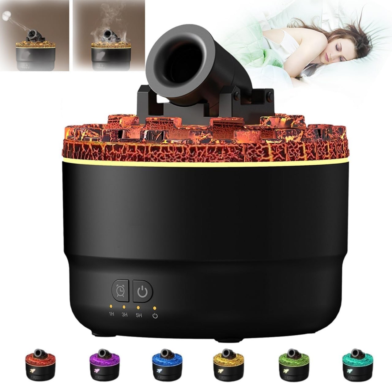Fulminare Cannon Blast Aroma Humidifier, 7 Colors LED Vapor Cannon Humidifier Silent Diffuser, 2 Mode Creative Turret Air Aromatherapy Small Home Desktop Diffuser for Bedroom