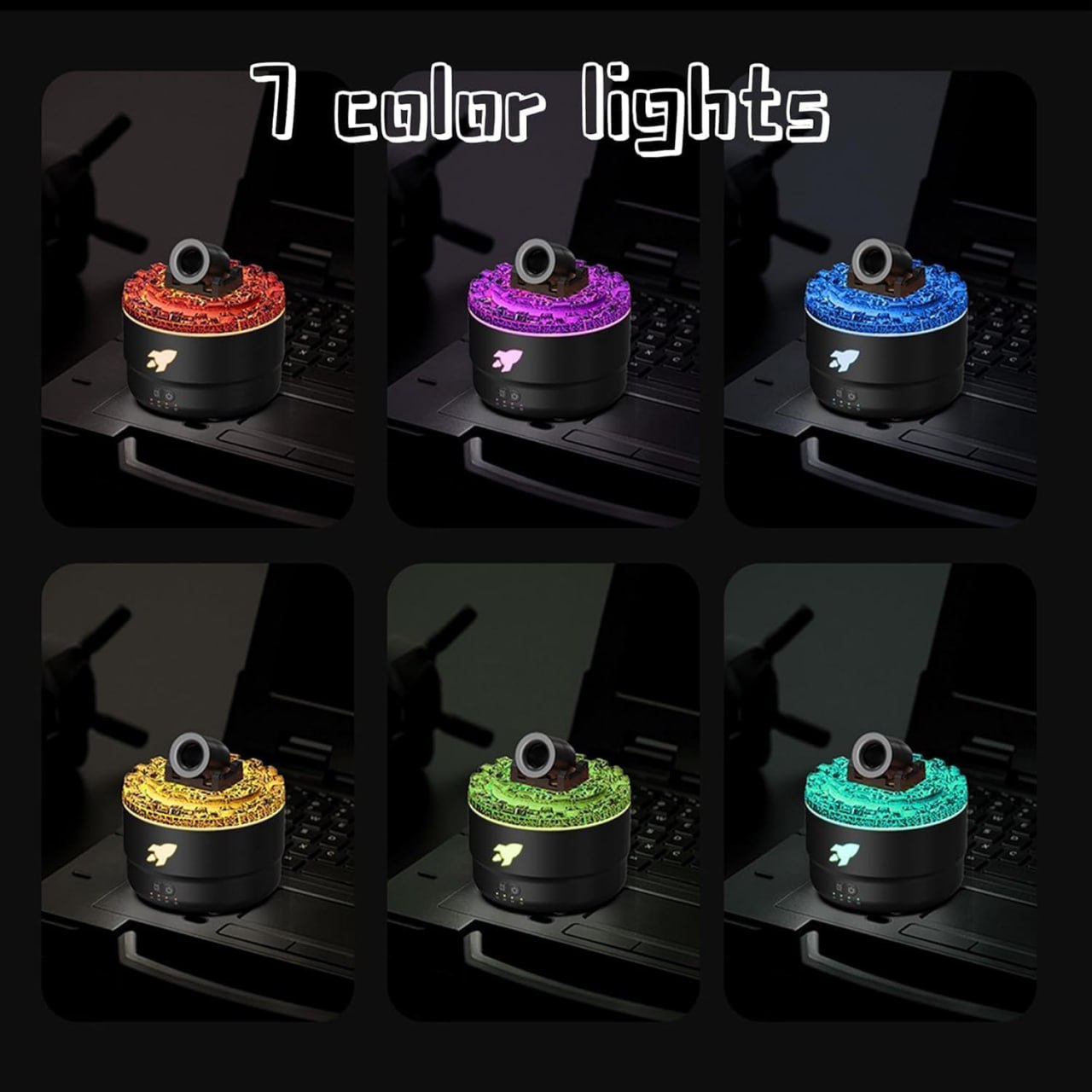 Fulminare Cannon Blast Aroma Humidifier, 7 Colors LED Vapor Cannon Humidifier Silent Diffuser, 2 Mode Creative Turret Air Aromatherapy Small Home Desktop Diffuser for Bedroom