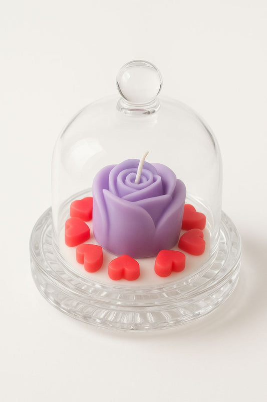 Enchanted Rose Candle Under Glass Dome – Handcrafted Soy Wax, Romantic Gift, Eco-Friendly Décor