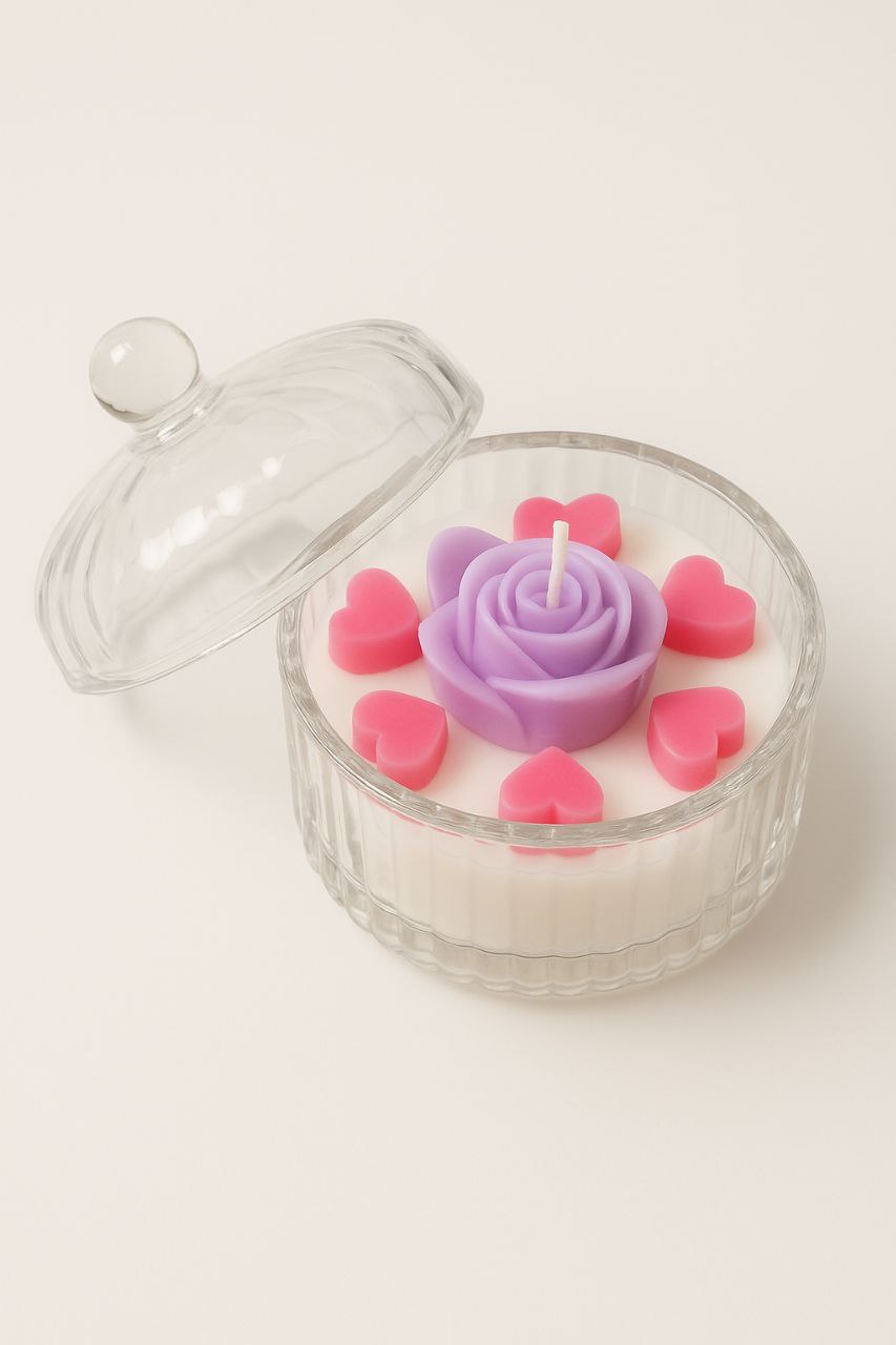Organic Soy Wax Heart Candle | Lavender & Rose Scented Glass Jar | Clean Burning, Romantic Home Decor & Gift