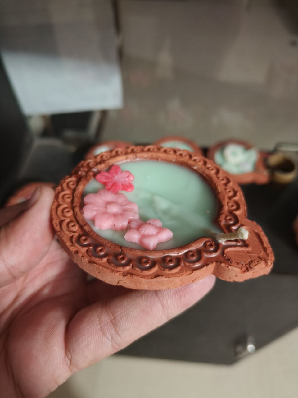 Handmade Floral Terracotta Diya Candle Set | Organic Soy Wax | Traditional Indian Festival Decor for Diwali | Scented Home & Spiritual Gift