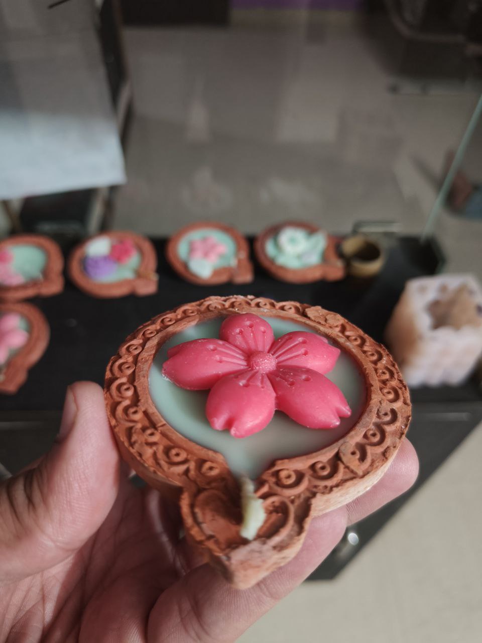 Handmade Floral Terracotta Diya Candle Set | Organic Soy Wax | Traditional Indian Festival Decor for Diwali | Scented Home & Spiritual Gift