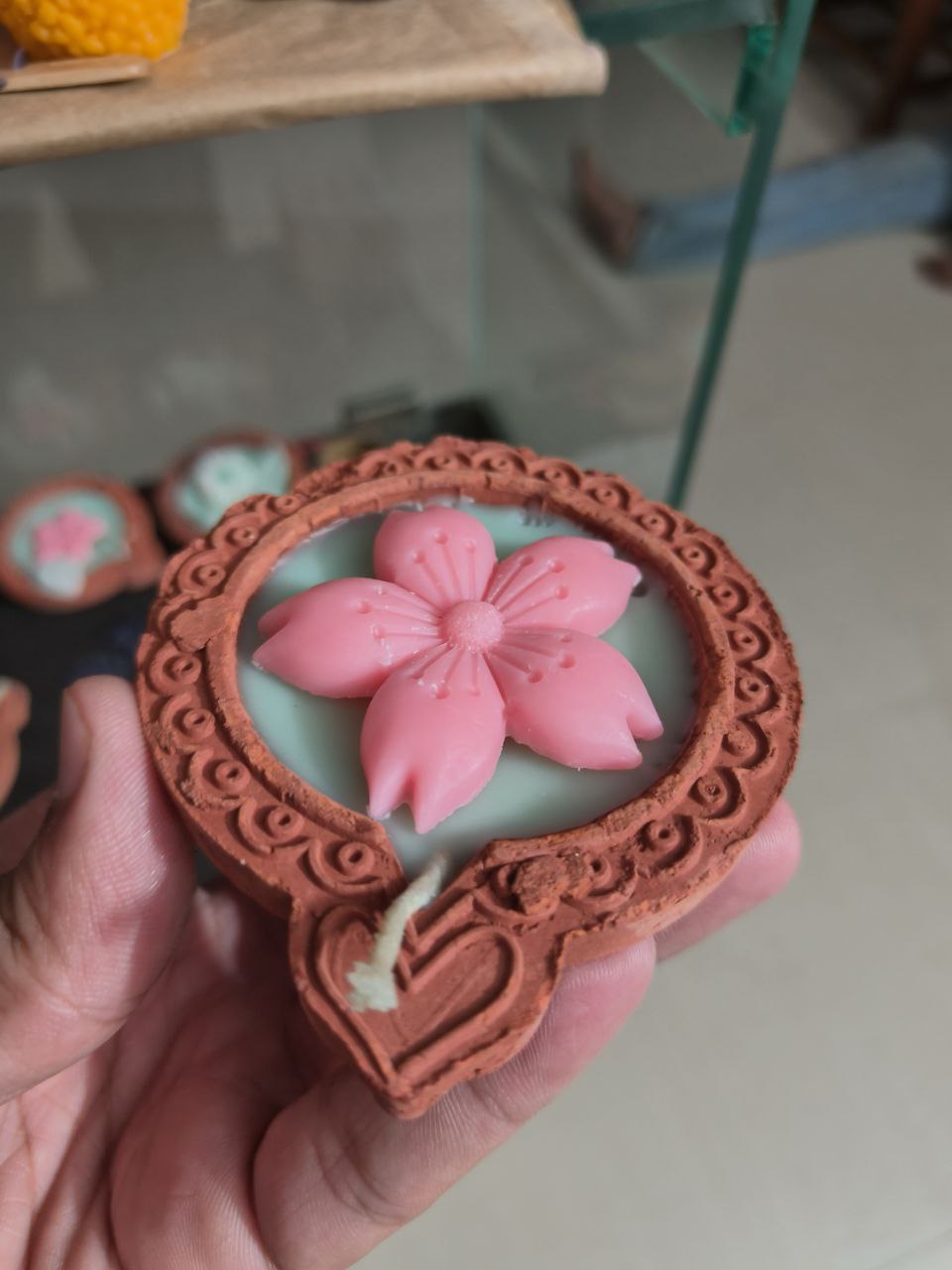 Handmade Floral Terracotta Diya Candle Set | Organic Soy Wax | Traditional Indian Festival Decor for Diwali | Scented Home & Spiritual Gift