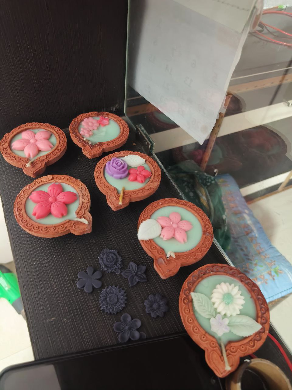 Handmade Floral Terracotta Diya Candle Set | Organic Soy Wax | Traditional Indian Festival Decor for Diwali | Scented Home & Spiritual Gift