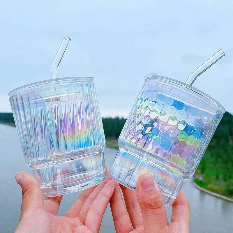 rainbow glass tumbler with lid