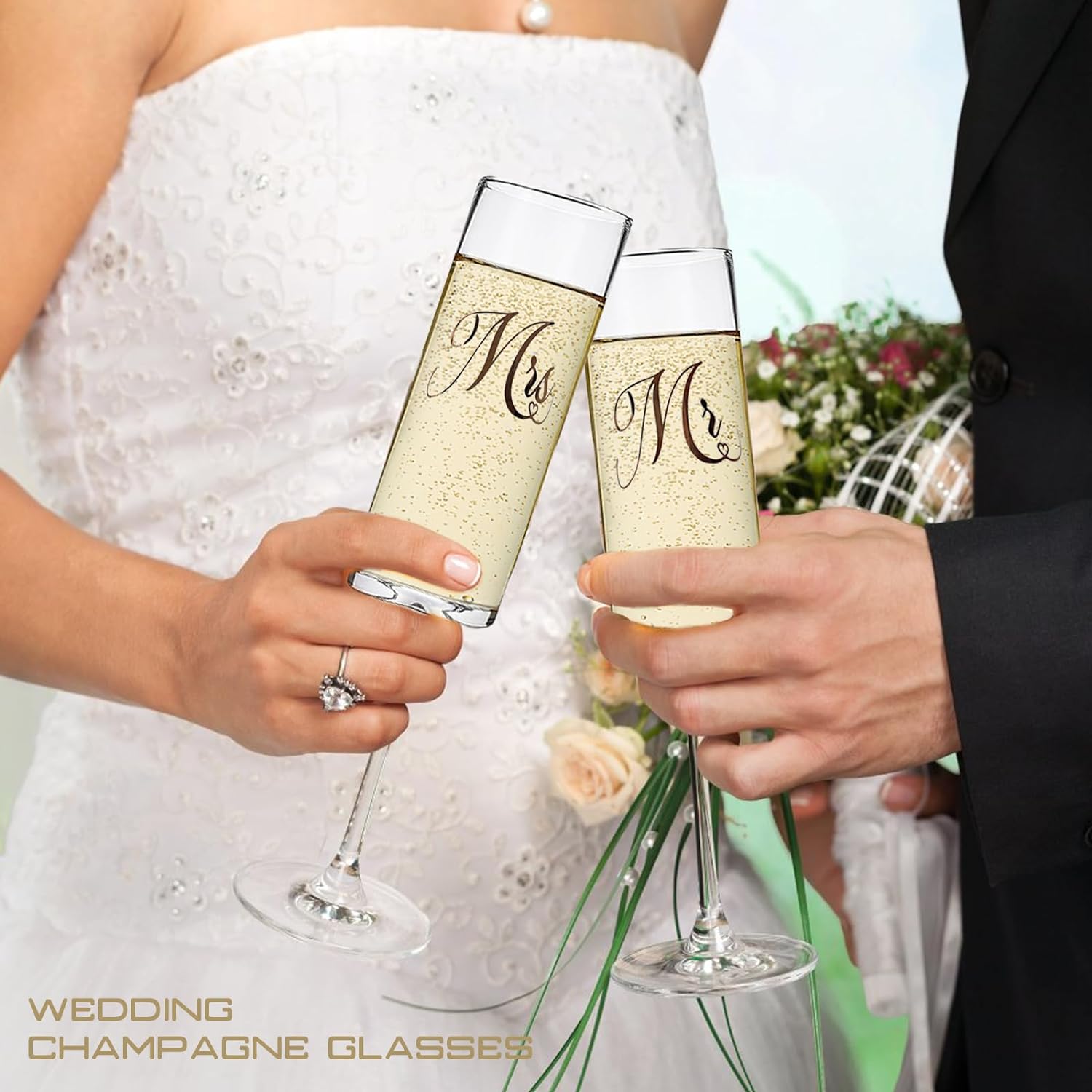 wedding toasting glasses with cake cutting set
