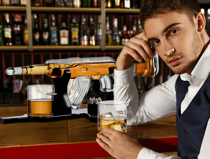 whiskey decanter with glasses