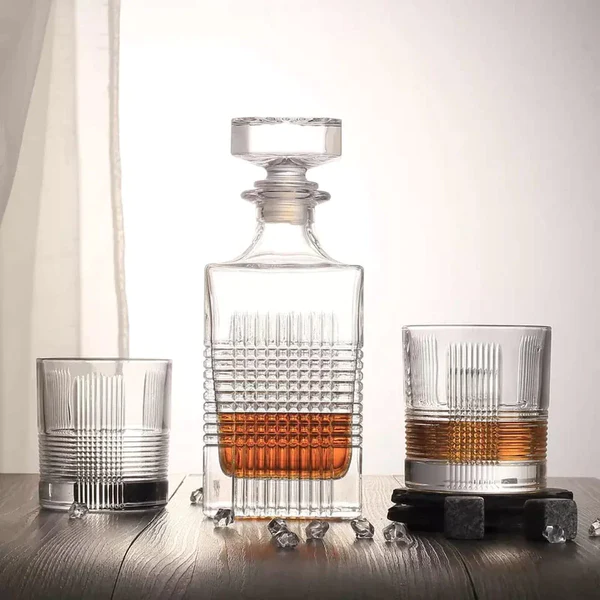whiskey decanter with glasses