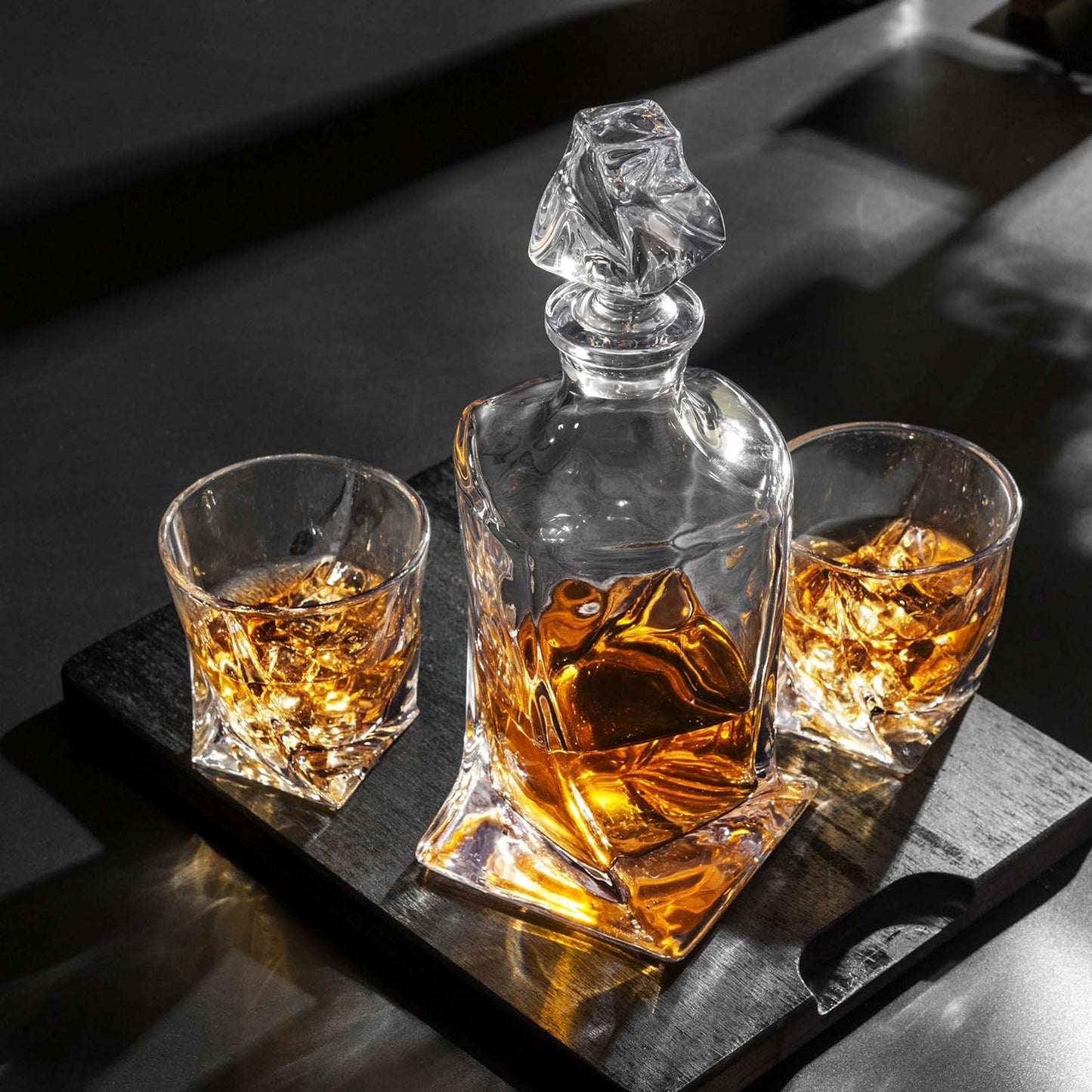 whiskey decanter with glasses