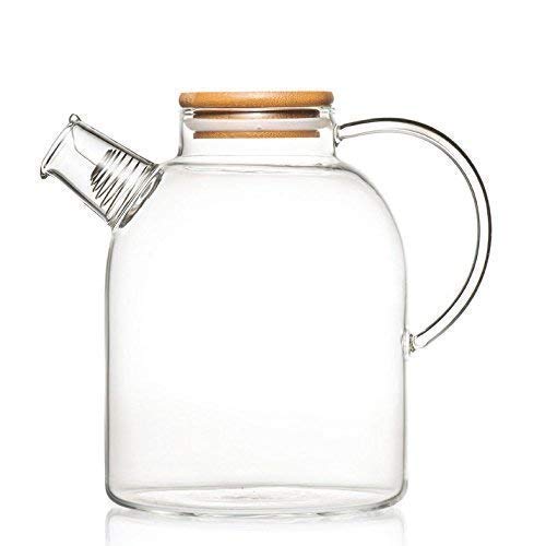 Glass Pitcher with Bamboo Wood Lid Water Jug (1.8 L)