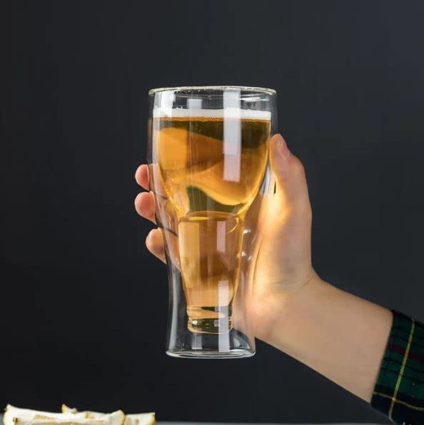 Beer double Walled Glass Beer Glass  (250 ml, Glass, Clear)