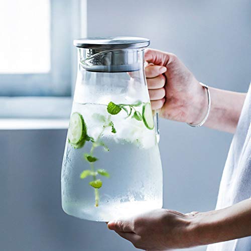 Premium Glass Water Jug with Stainless Steel Lid & Handle | Transparent Beverage Carafe For Home, Office,Pitcher For Serve Water,Milk,Juice, Beverage,Chaas