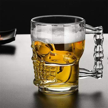 Skull Beer Mug with Handle Glass , Steins, Freezable Beer Glasses,Everyday Drinking Glasses