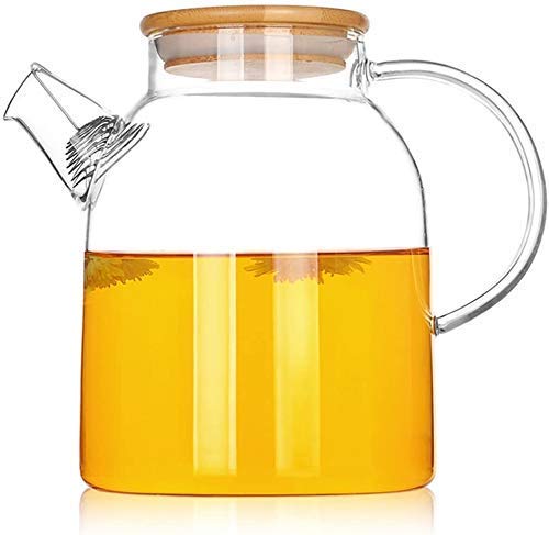 Glass Pitcher with Bamboo Wood Lid Water Jug (1.8 L)