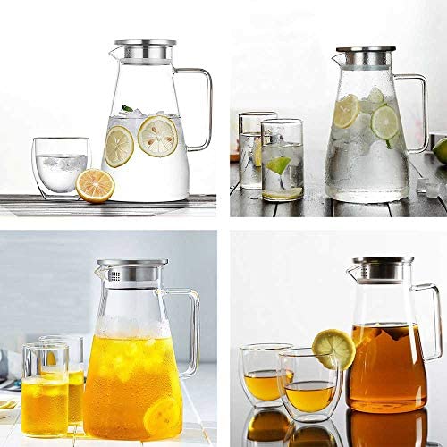 Premium Glass Water Jug with Stainless Steel Lid & Handle | Transparent Beverage Carafe For Home, Office,Pitcher For Serve Water,Milk,Juice, Beverage,Chaas