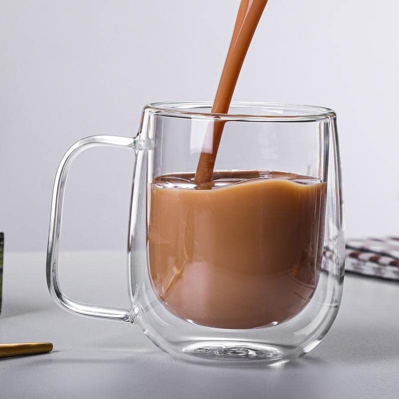 Double Wall Coffee Mug for Drinking Tea, Coffee, Espresso, Juice, Wine, Latte, Cappuccino Stackable Glass Cup with Handle