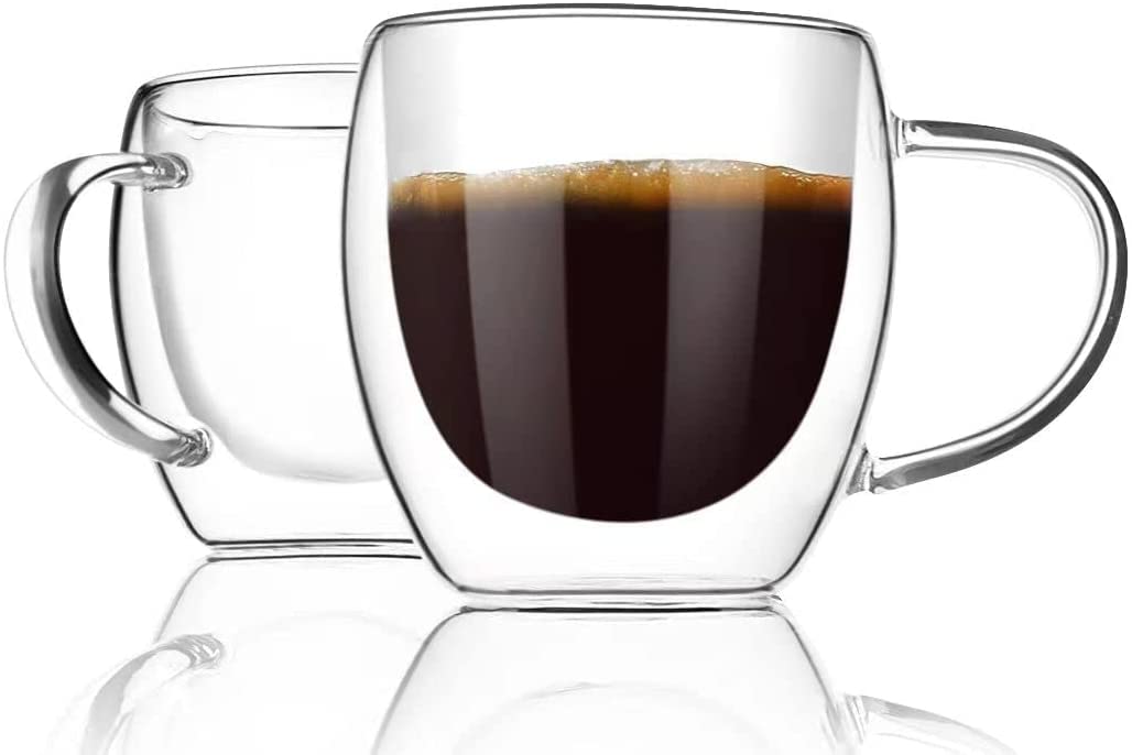 Double Walled Glass Coffee Mugs, Set of 2
