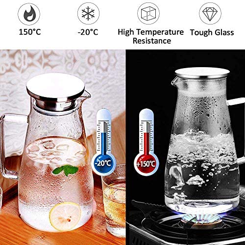 Premium Glass Water Jug with Stainless Steel Lid & Handle | Transparent Beverage Carafe For Home, Office,Pitcher For Serve Water,Milk,Juice, Beverage,Chaas