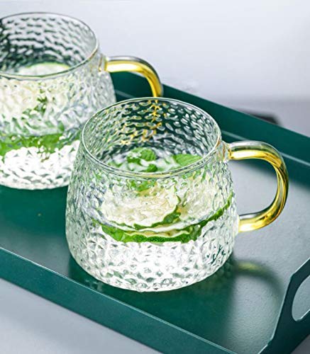 Tea and Coffee Cup Glass Mug, Used for Tea, Coffee, Green Tea, Lemon Tea Cup with Handle Golden (410ml, Set of 2)