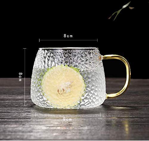 Tea and Coffee Cup Glass Mug, Used for Tea, Coffee, Green Tea, Lemon Tea Cup with Handle Golden (410ml, Set of 2)