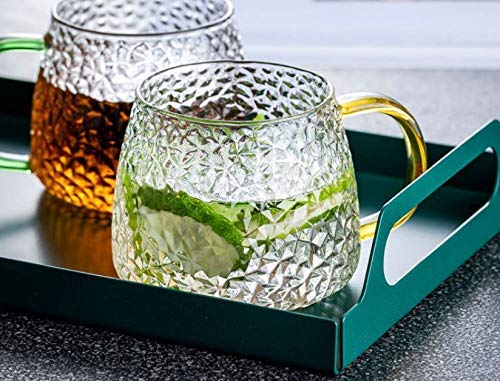 Tea and Coffee Cup Glass Mug, Used for Tea, Coffee, Green Tea, Lemon Tea Cup with Handle Golden (410ml, Set of 2)