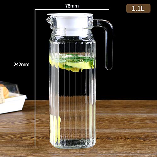 Strips Glass jug Pitcher with White Lid 1.1 LTR 1 Pcs