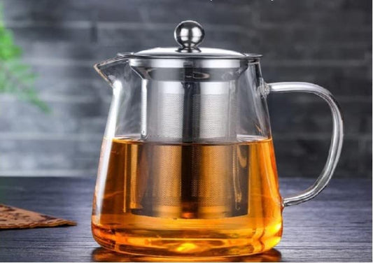 Borosilicate Glass Teapot with Stainless Steel Infuser & Lid, Tea Kettle Stovetop Safe, Heat Resistant, Strainer Perfect for Tea and Coffee Maker