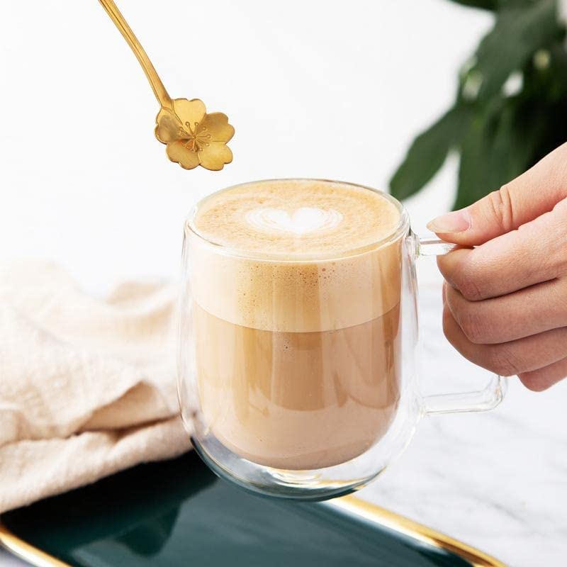 Double Wall Coffee Mug for Drinking Tea, Coffee, Espresso, Juice, Wine, Latte, Cappuccino Stackable Glass Cup with Handle