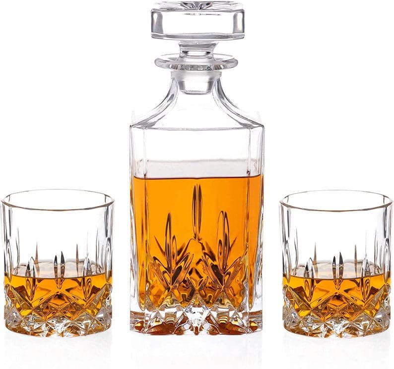 European Style Whiskey Decanter Bottle,Glass Decanter for Liquor,Vodka,Scotch,Wine,Rum, Brandy,Champagne, Tequila,Juice(1000ML Square Decanter with 6Pcs Glass 250ML)