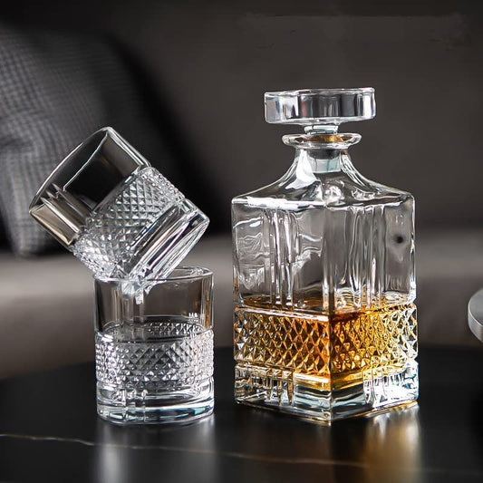 Elegant Crystal 7pcs Set Imported 1 pcs Decanter (850ml) with 6 pcs Whiskey Glass (310 ml) Fashioned Tumblers for Perfect for Home, Restaurants and Parties.