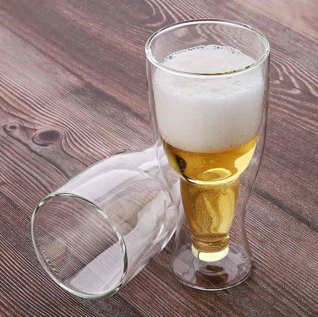 Beer double Walled Glass Beer Glass  (250 ml, Glass, Clear)