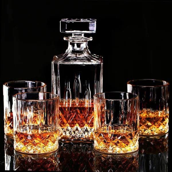 European Style Whiskey Decanter Bottle,Glass Decanter for Liquor,Vodka,Scotch,Wine,Rum, Brandy,Champagne, Tequila,Juice(1000ML Square Decanter with 6Pcs Glass 250ML)