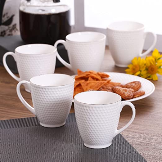 Omega Impression Ceramic Gold Line Coffee Mugs/ Tea Cups Set of 6 Pieces, 200ml, White