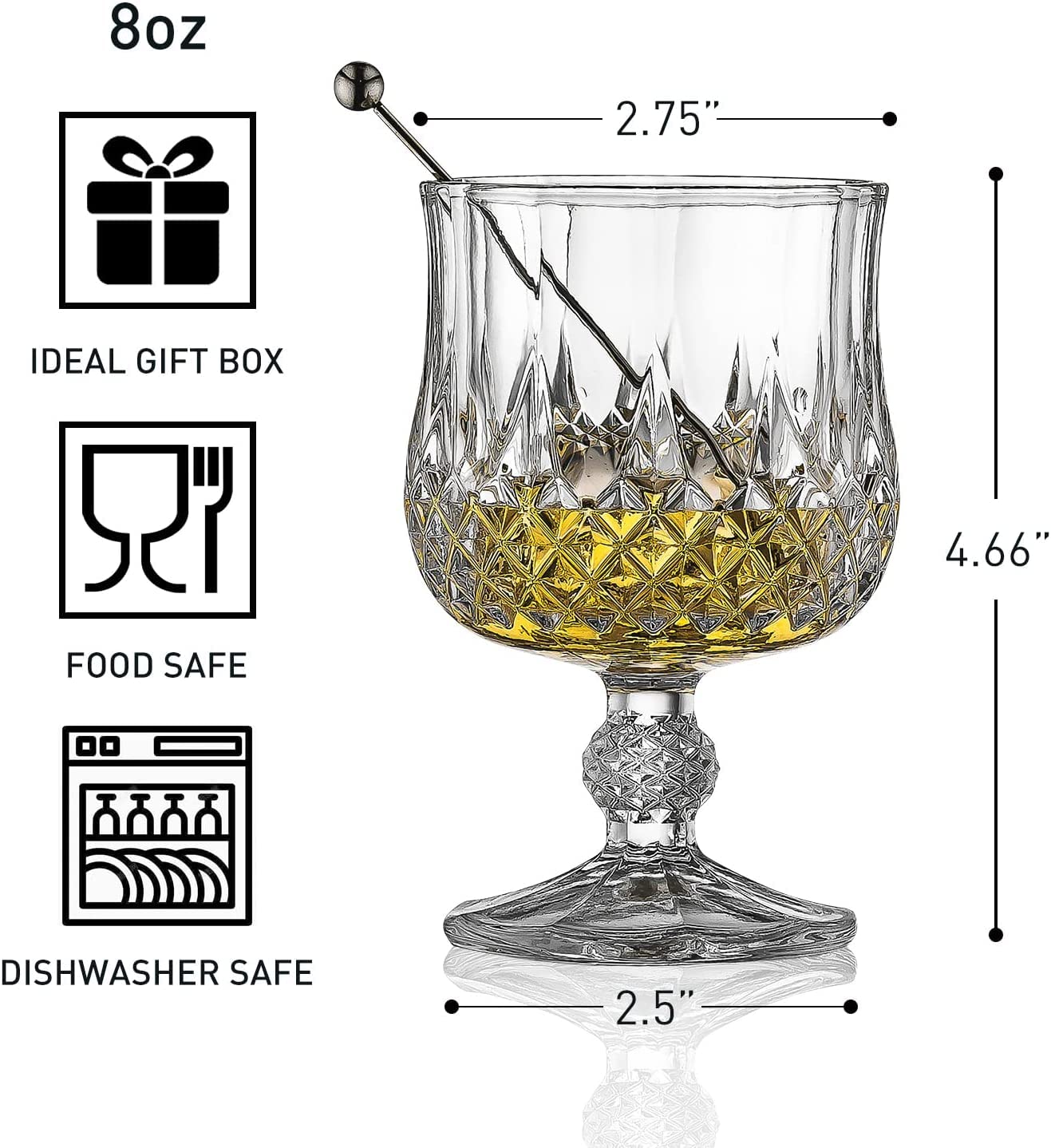 Brandy Cocktail Glasses Crafted Crystal Wine Glasses Great for Spirits, Drinks, Bourbon, Wine Europeun Elegant Wine Glass