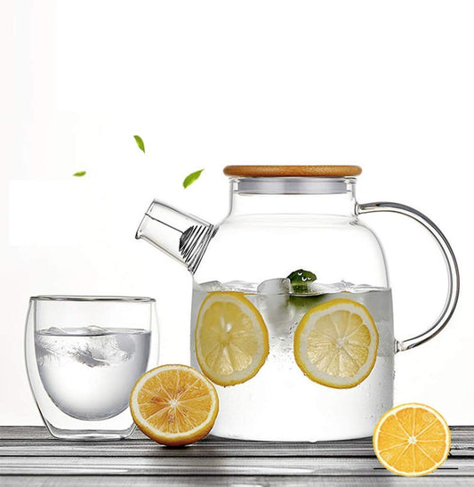 borosilicate glass pitcher bamboo lid 1.8l chalbhai